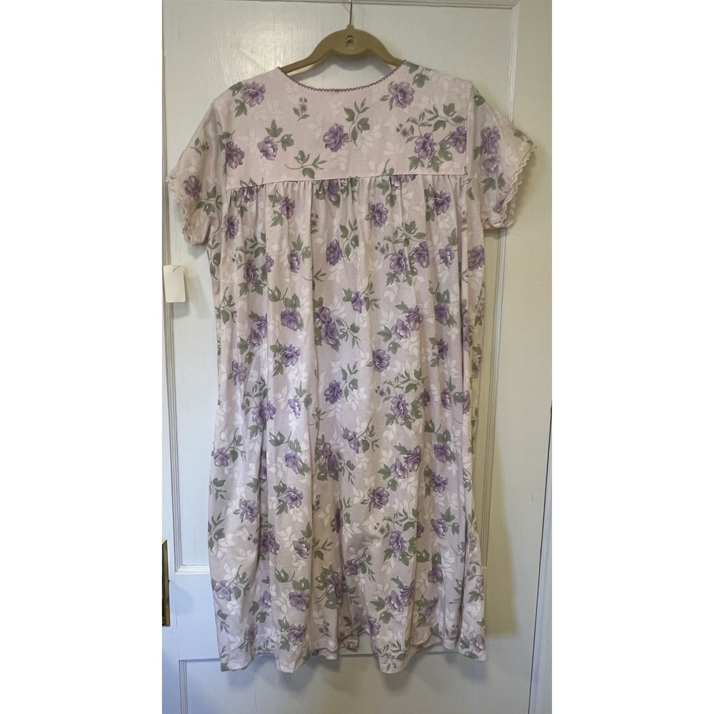 Barbizon Nightgown & Robe Set NWT Sz Large Floral Lilacprint Vtg Lace Smocking - Picture 2 of 16